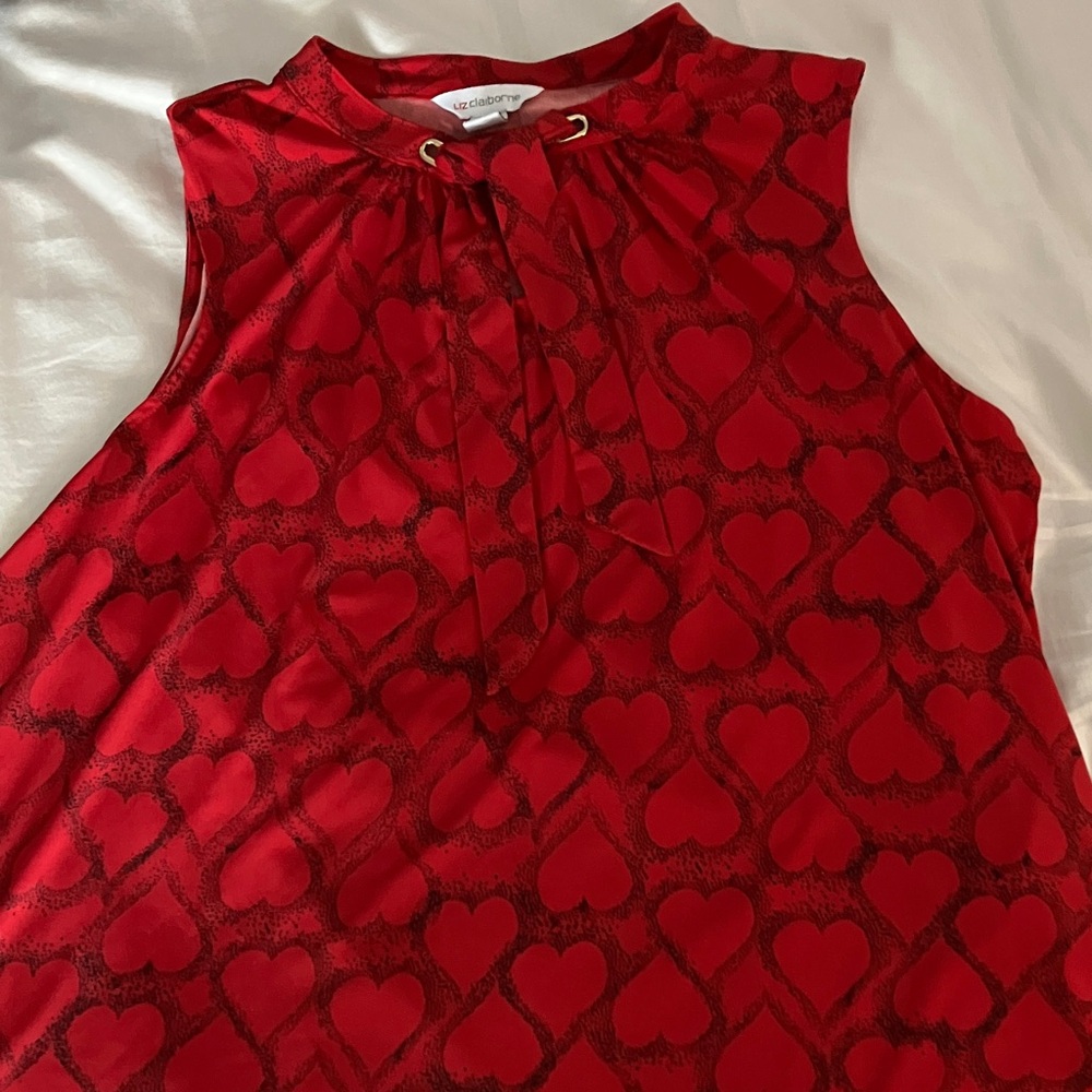 Liz Claiborne Red and Black Heart Patterned Blouse
